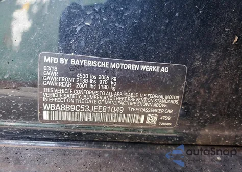 2018 BMW 330 I z USA, uszkodzony, nr VIN WBA8B9C53JEE81049